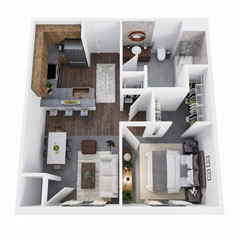 Floor plan for 1 bed, 1 bath, 603 sqft